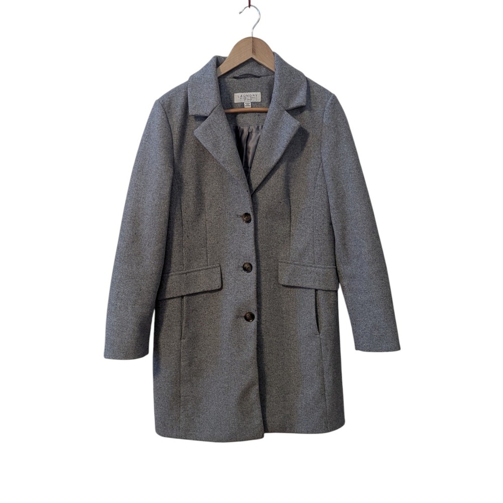 Laundry by Shelli Segal Single Breasted‎ Walker Coat Heather Grey Front Pockets